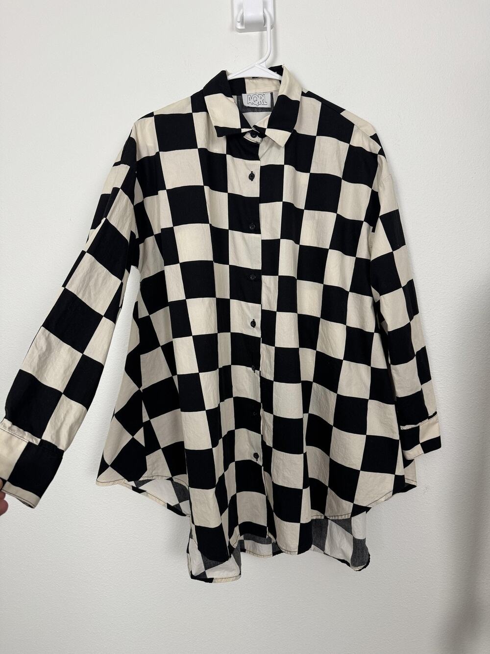 AQRL Shirt Womens One Size Checkerboard Poplin Tunic Italy Retro Button Up